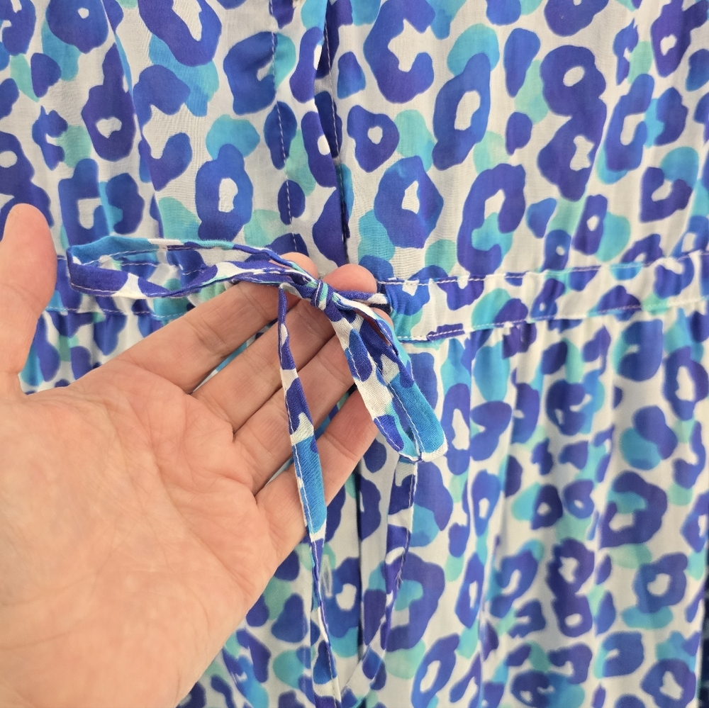 VILAGALLO EVELINE Blue Leopard Tiered Midi Cotton Lined Dress. Ladies Size 12 - Picture 3 of 9